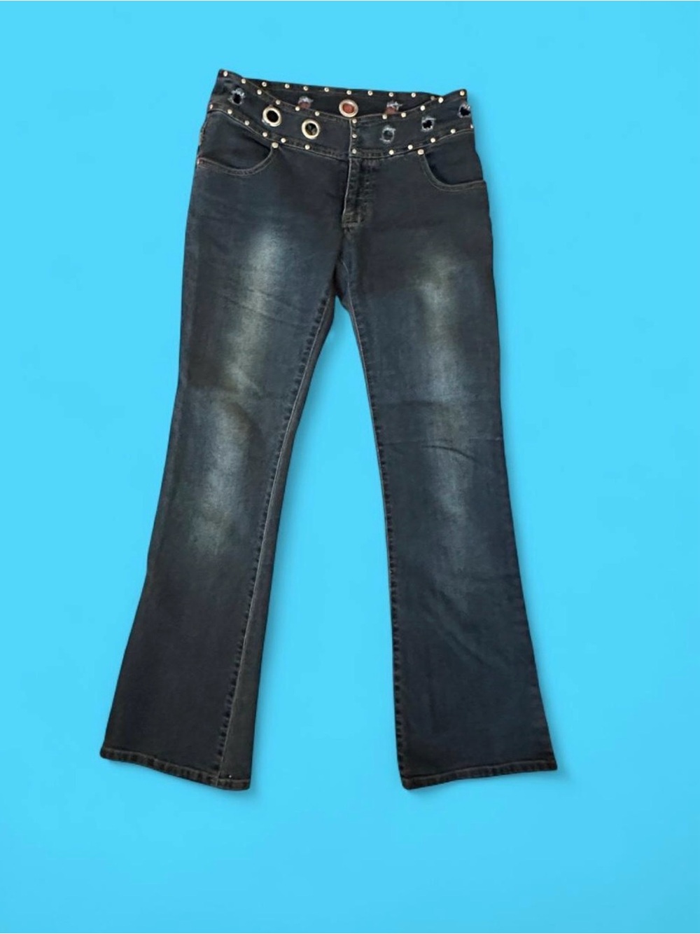 Vintage Max Studio Cyber Y2K Studded Grommet Flare Jeans - Size 8